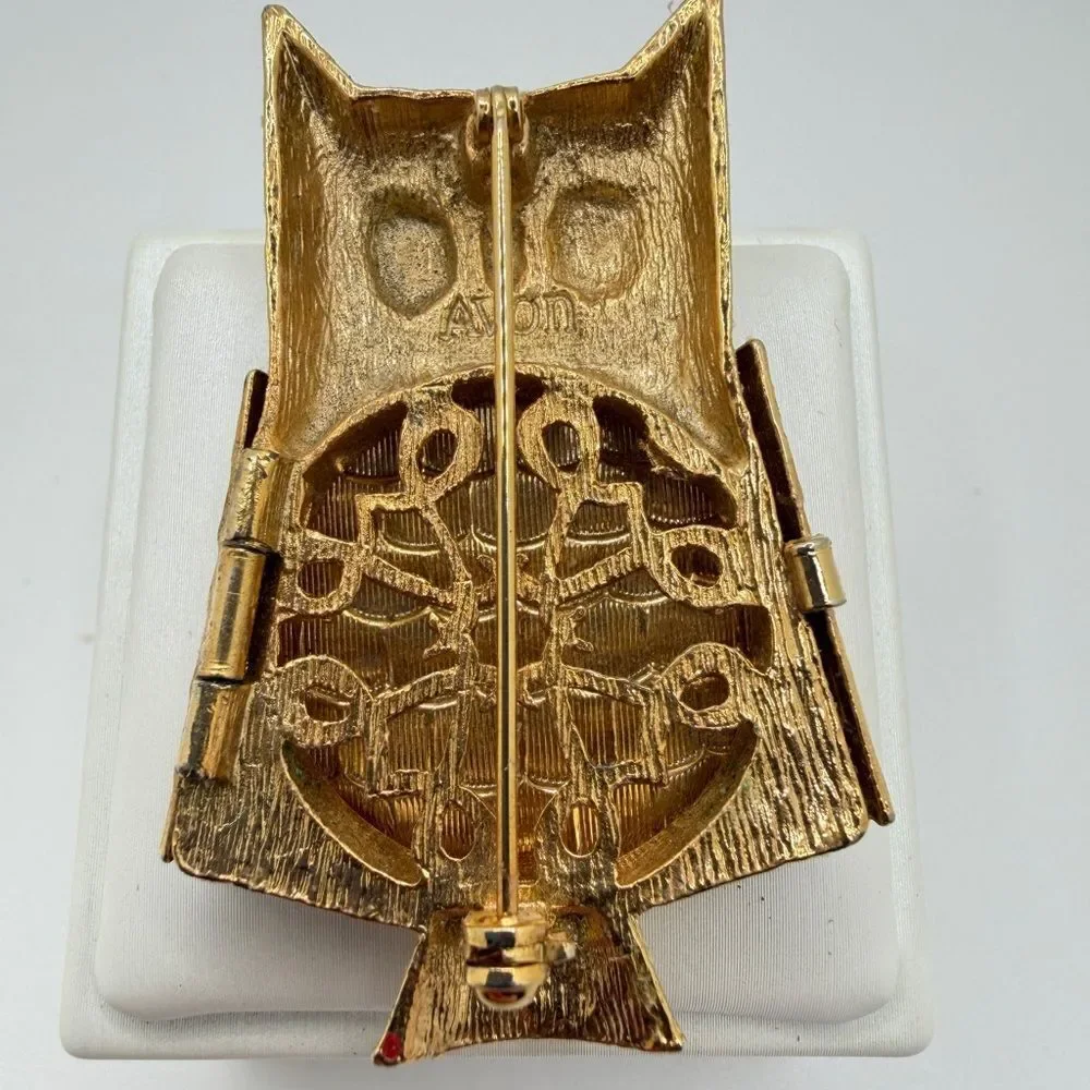 Vintage‎ Avon Owl brooch/pin w/ hinged, hidden 